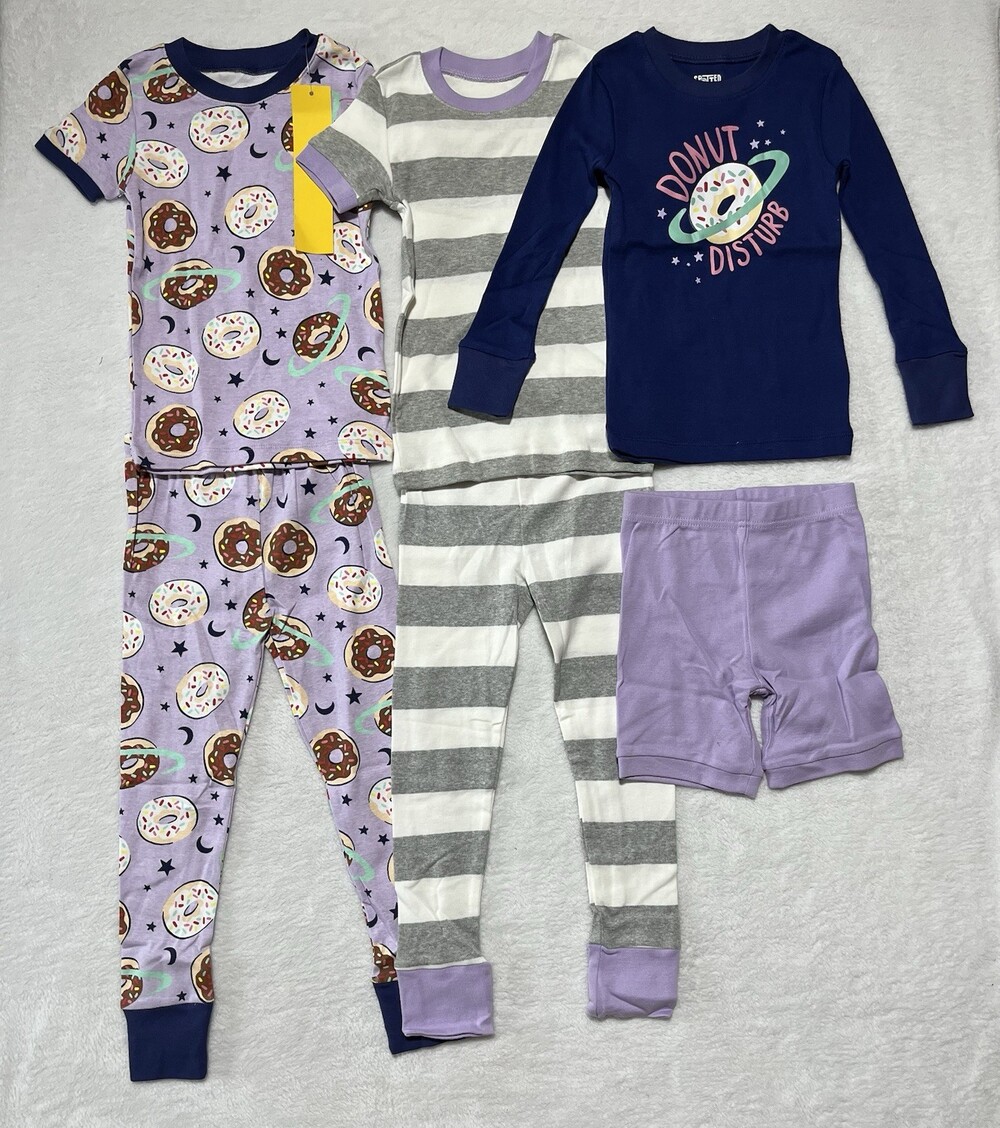 Spotted Zebra Pajama Set Girls XS (4/5) Donuts 6 Piece Cotton Sleepwear New